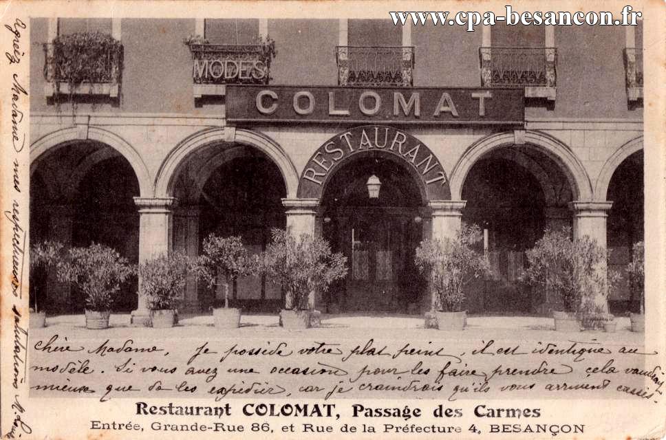 Restaurant COLOMAT, Passage des Carmes - Entrée, Grande-Rue 86, et Rue de la Préfecture 4, BESANÇON
